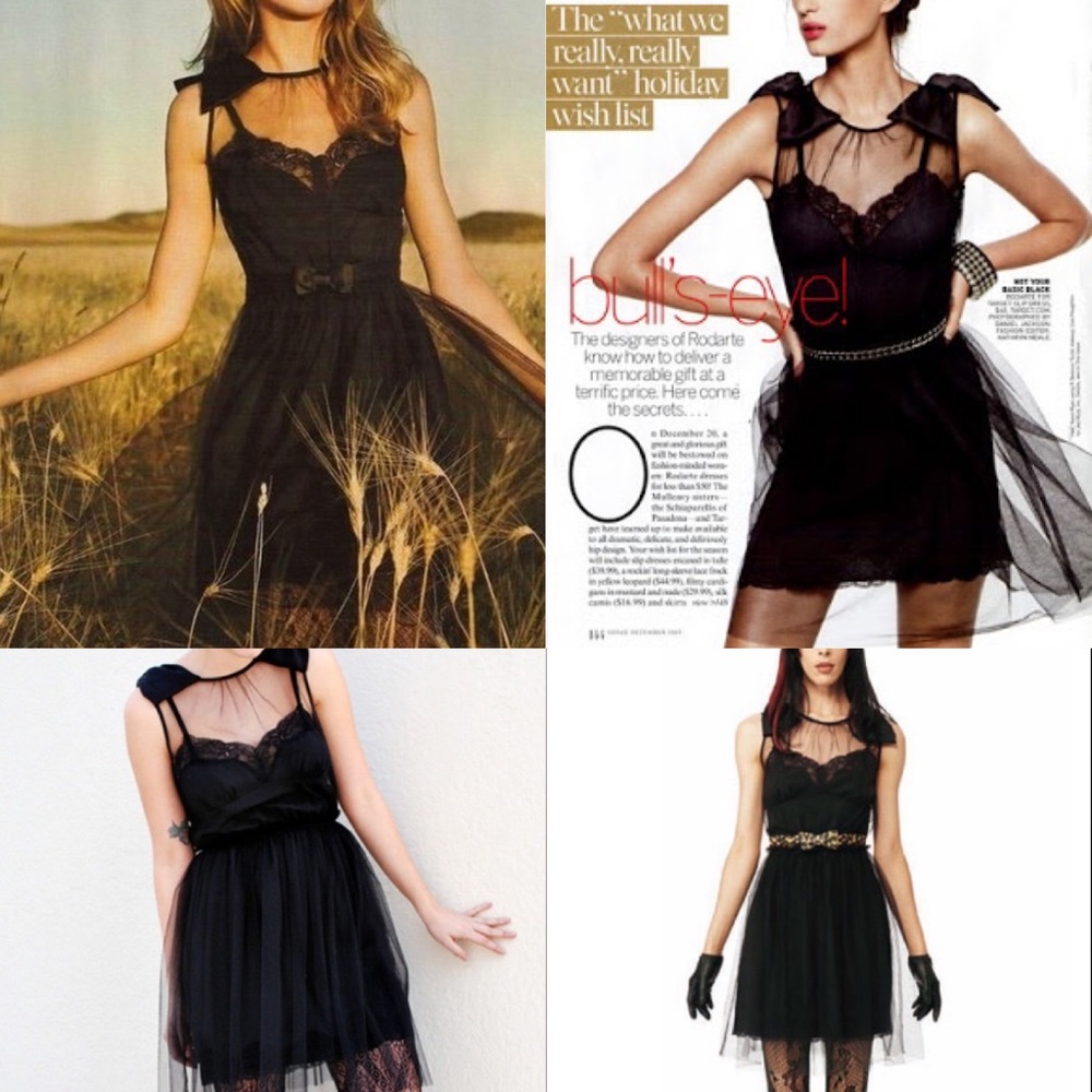 Rodarte Black Lace Silk Bow Cocktail Slip Dress